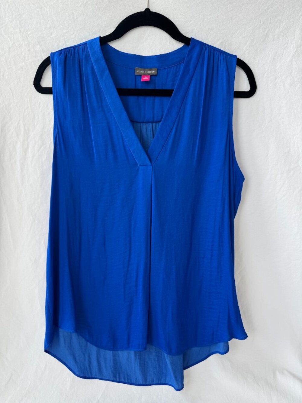 Vince Camuto Royal Cobalt Blue Sleeveless V-Neck High Low Blouse Size M